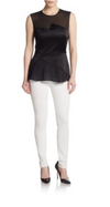 3.1 Phillip Lim Luna Sheer Asymmetric Peplum Paneled Top