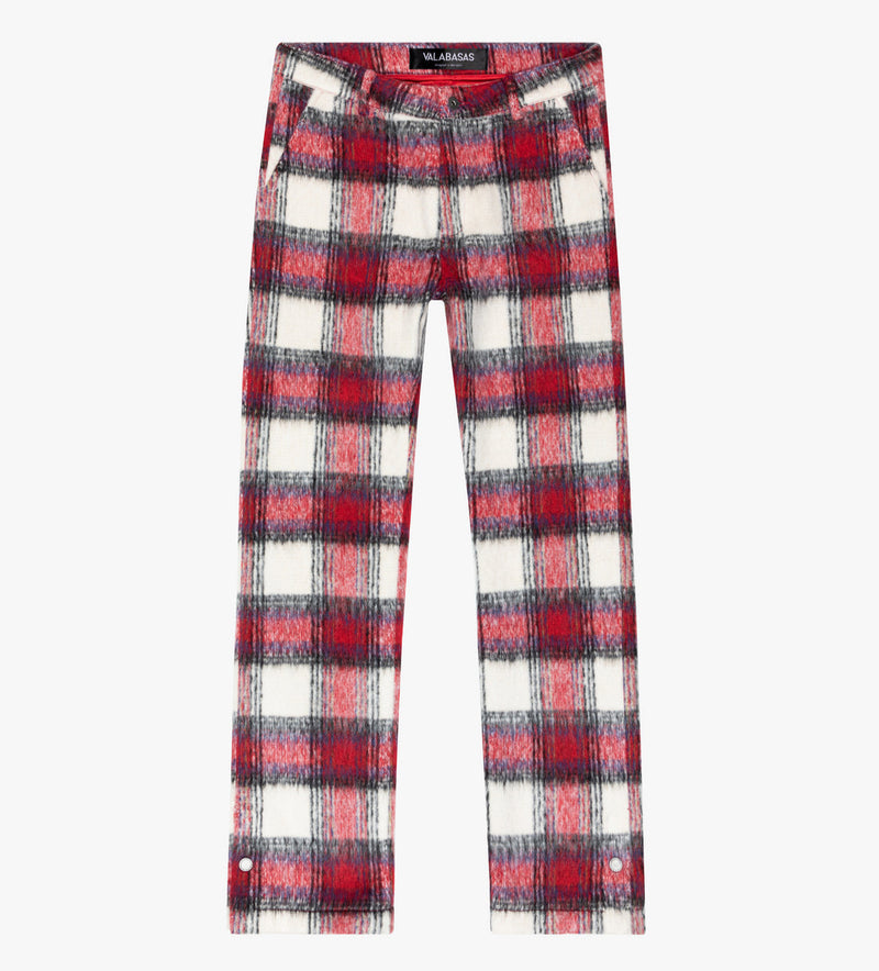 Valabasas Eleganza Rosso Crema Stacked Flare Mohair Gingham Pants