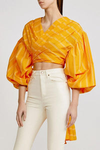 Acler Ornage Stripe Crop Wrap Tie Top