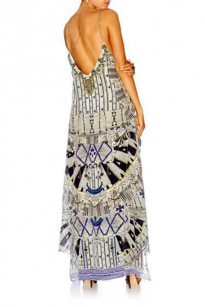 Camilla Silk Multi Layer V Neck Long Dress