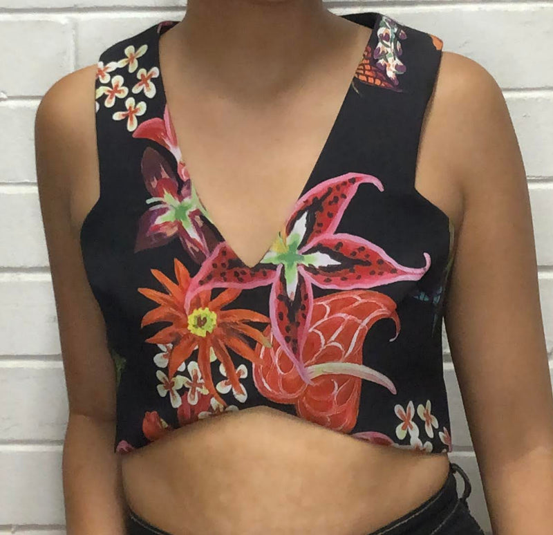 Shakuhachi Painted Print Floral Crop Top