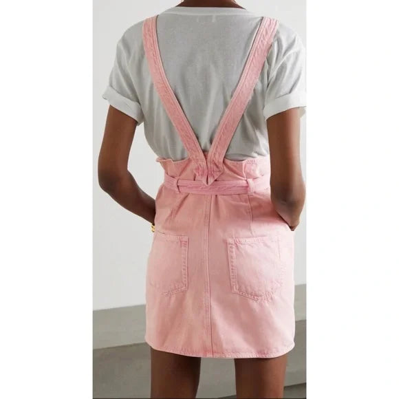 Isabel Marant Pink Denim Square Neck Mini Pinafore Dress