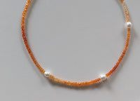 Ombre Orange Carnelian Freshwater Pearl, Sterling Silver Beaded Necklace