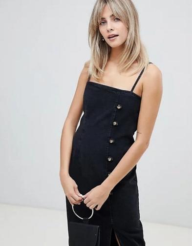 ASOS Black Denim Pinafore Dress