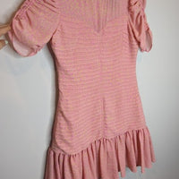 Seed Pleat Party Pink Puff Sleeve Ruffle Mini Dress