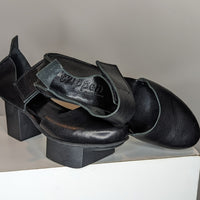 Trippen 'HAPPY BLANK' Black Leather & Rubber Flatform Court Shoes