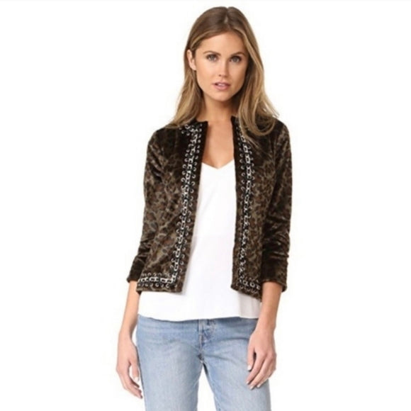 L'agence Le Cheval Leopard Print Faux Fur Cropped Jacket