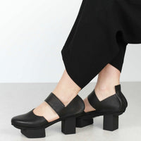 Trippen 'HAPPY BLANK' Black Leather & Rubber Flatform Court Shoes