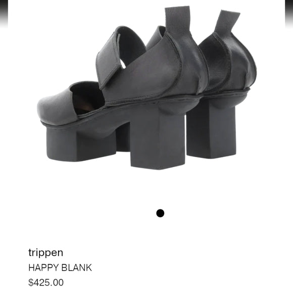 Trippen 'HAPPY BLANK' Black Leather & Rubber Flatform Court Shoes