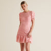 Seed Pleat Party Pink Puff Sleeve Ruffle Mini Dress