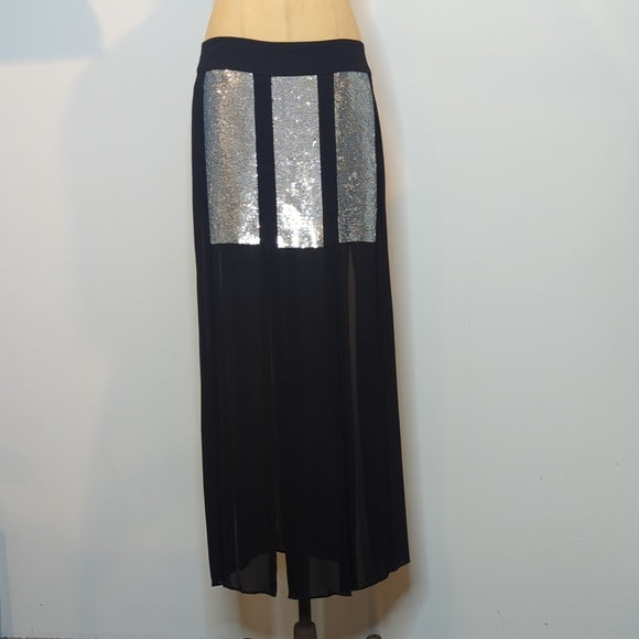 Sass & Bide Black & Silver Sequin Maxi Skirt