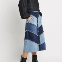 Sass & Bide Denim Patchwork A Line A-Line Midi Skirt