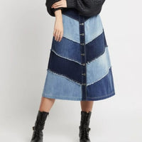 Sass & Bide Denim Patchwork A Line A-Line Midi Skirt