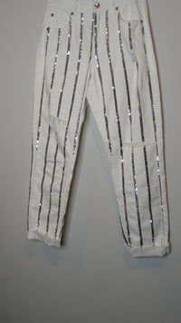 Sass & Bide White & Silver Sequin Jeans