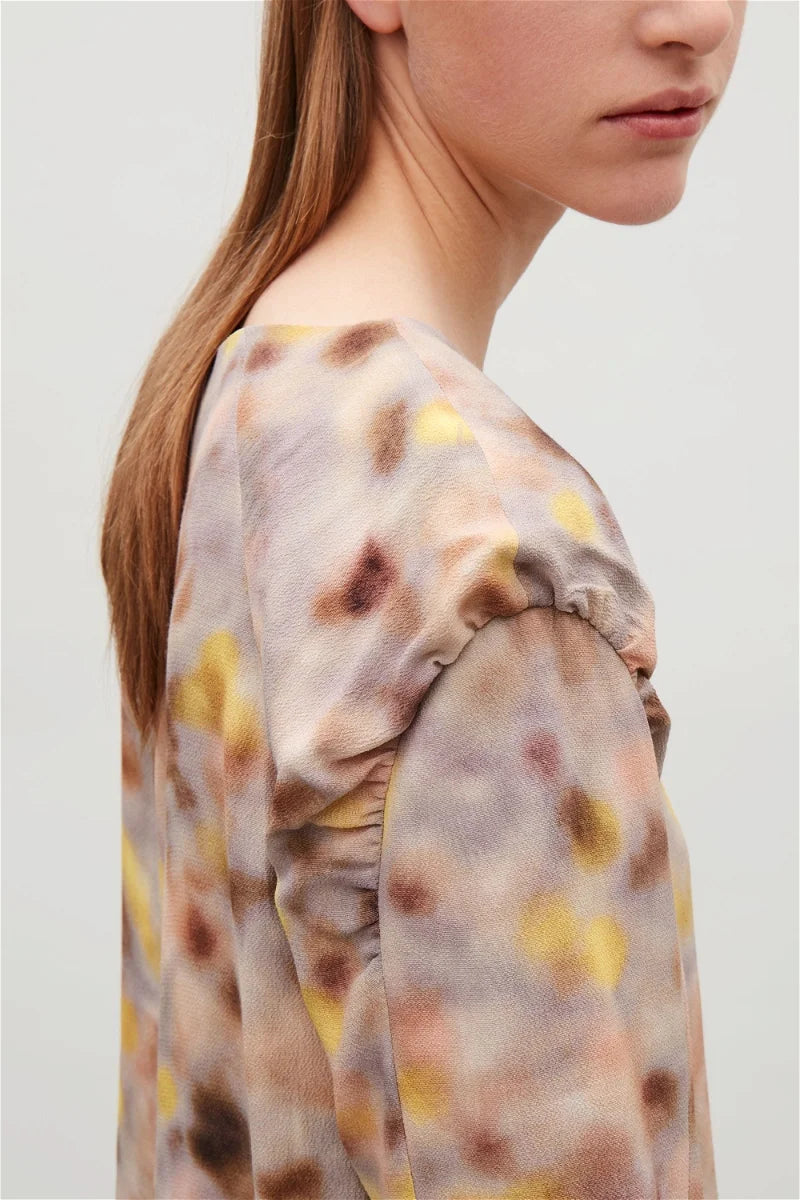 Cos Printed Blouse With Gathered Detail