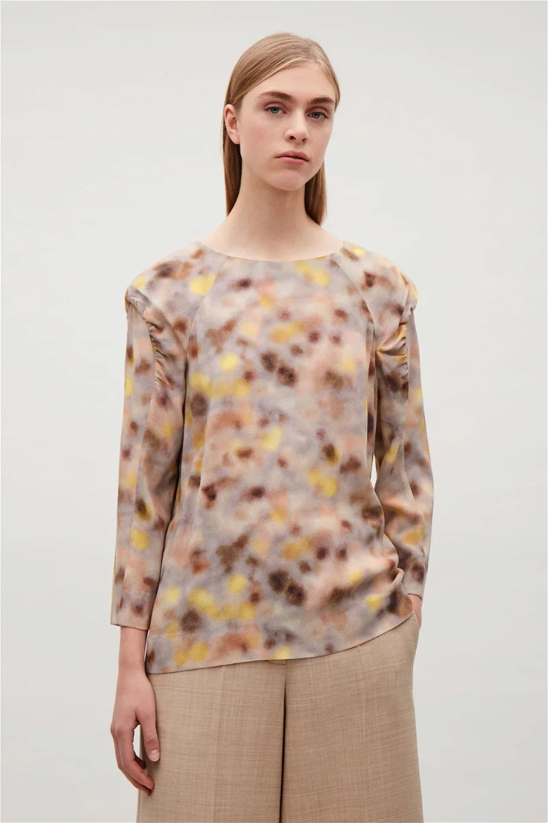 Cos Printed Blouse With Gathered Detail