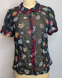 Hell Bunny Lovebird Retro 50s Rockabilly Sheer Tattoo Prints Blouse