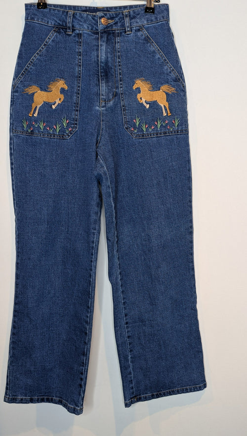 Princess Highway High Rise Wide Leg Horse Embroidered Jeans