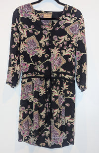 Kachel Black Multicolour Paisley Silk Dress