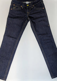 True Religion Low Rise Dark Blue Jeans Yellow Stitch 