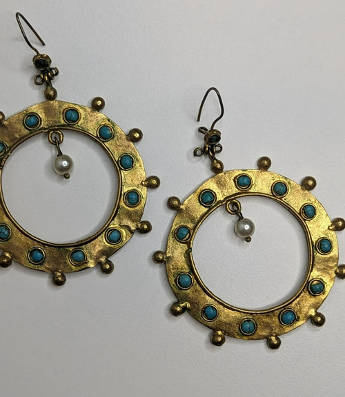 Boho Large Gold Turquoise Circle Earrings