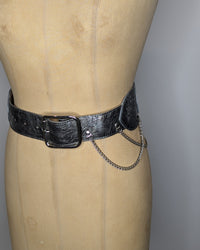 Marnie Skillings Wide Silver Metallic Leather Chain Belt