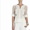 BCBG Maxazria Sheer Cream Silk Lace Blouse