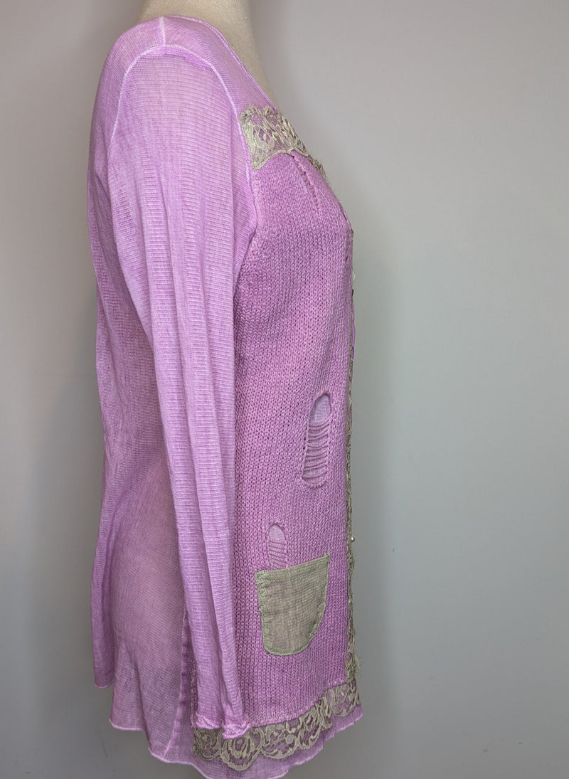 Elisa Cavaletti Club Pink Lilac Embellished Longsleeve Knit Top