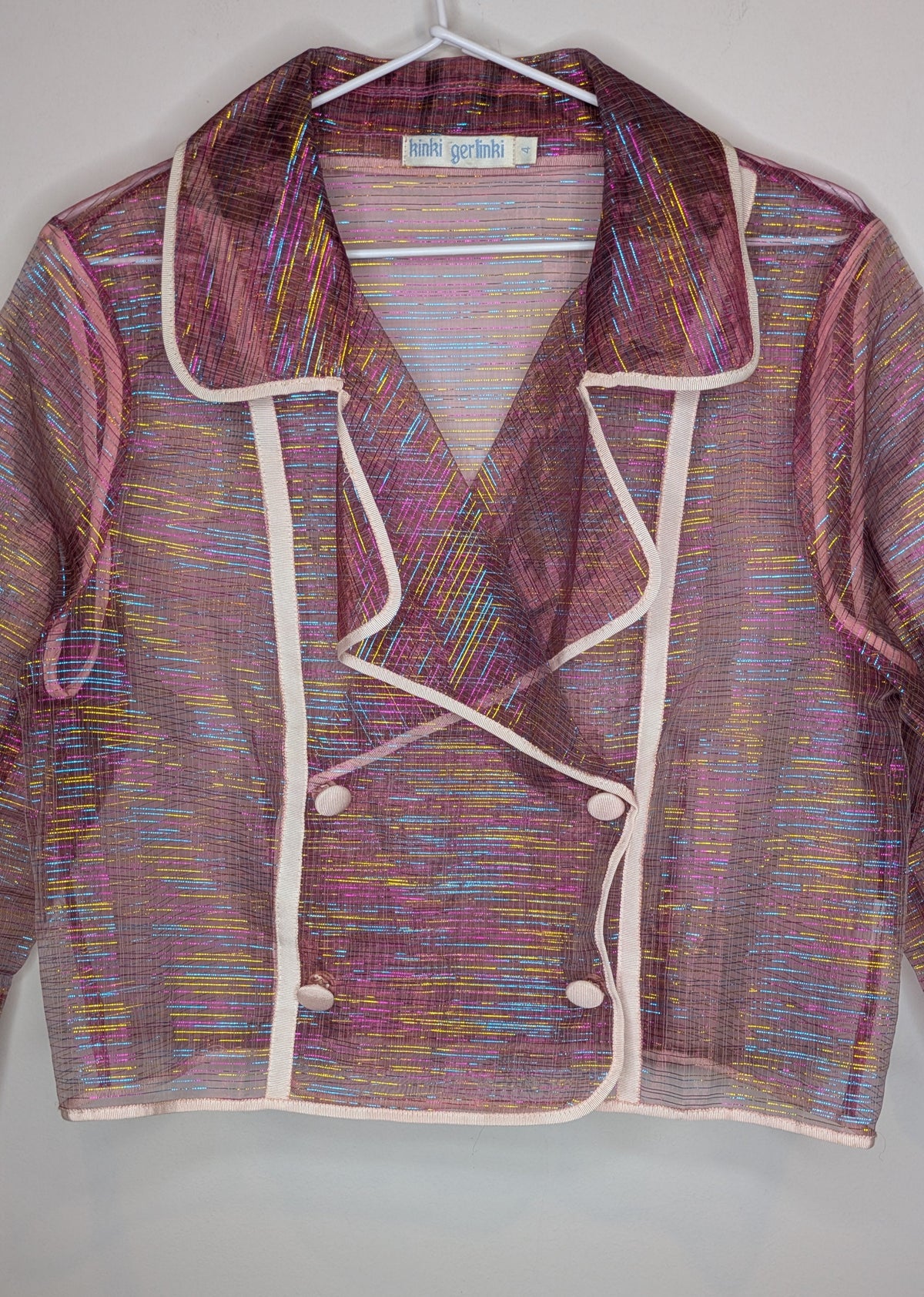 Kinki Gerlinki Pink Metallic Sheer Cropped Jacket