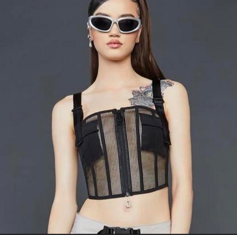 Dolls Kill / Poster Grl PVC Mesh Zip-Up Corset Tank Top