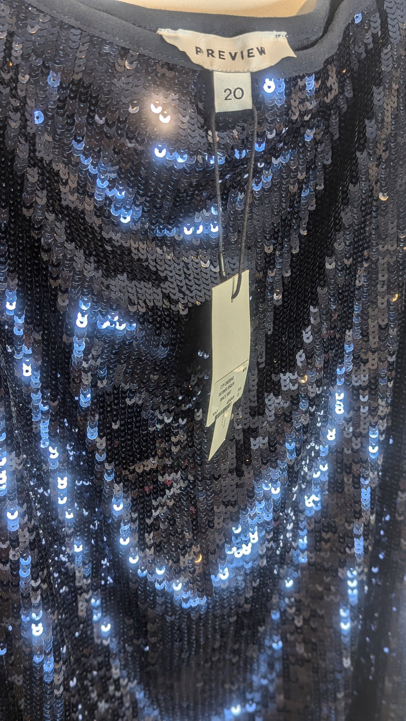 Preview Blue Stretch Sequin Skirt Knee Length