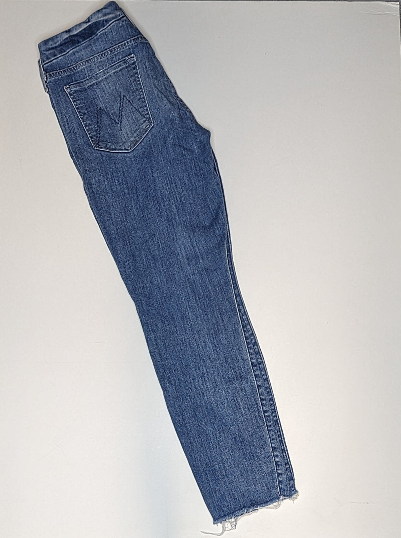 Mother Blue Ankle Fray Skinny Denim Jeans