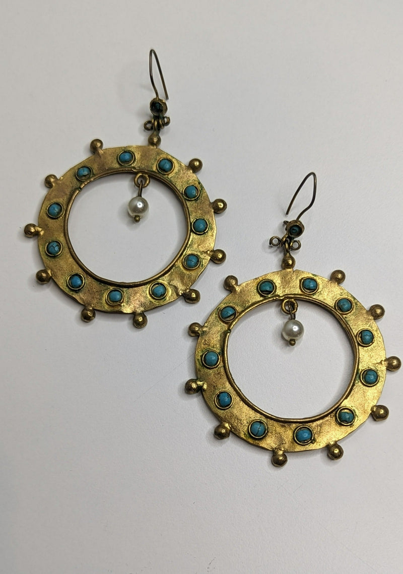 Boho Large Gold Turquoise Circle Earrings