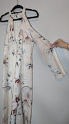 White Suede Floral Plunge Neck Long Maxi Dress