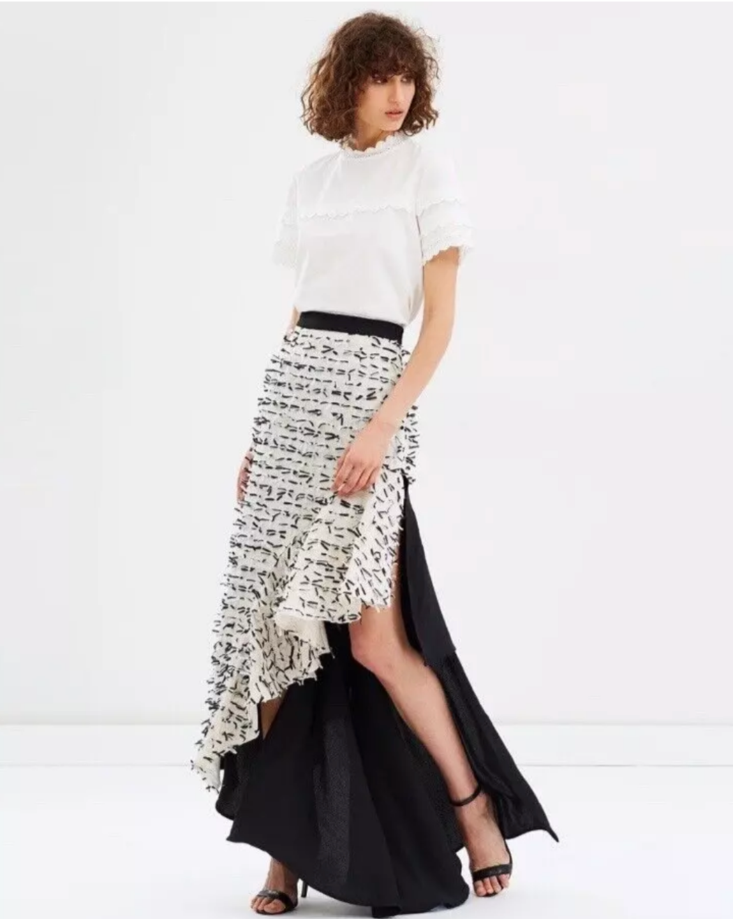 Asilio Black & White Fluted Ruffle Mermaid Style Confetti Skirt