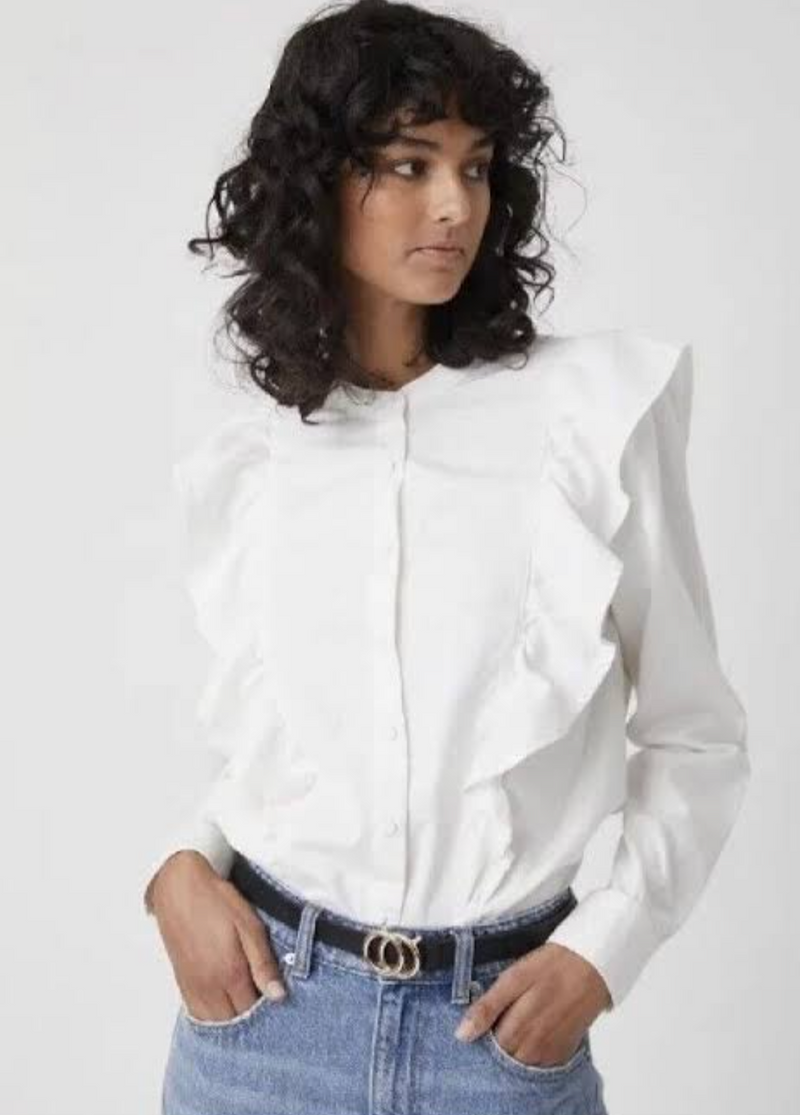 Decjuba White Ruffled Frill Blouse / Shirt