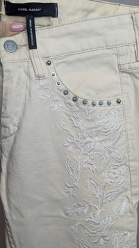 Isabel Marant Low Rise Cream Embroidered Skinny Jean