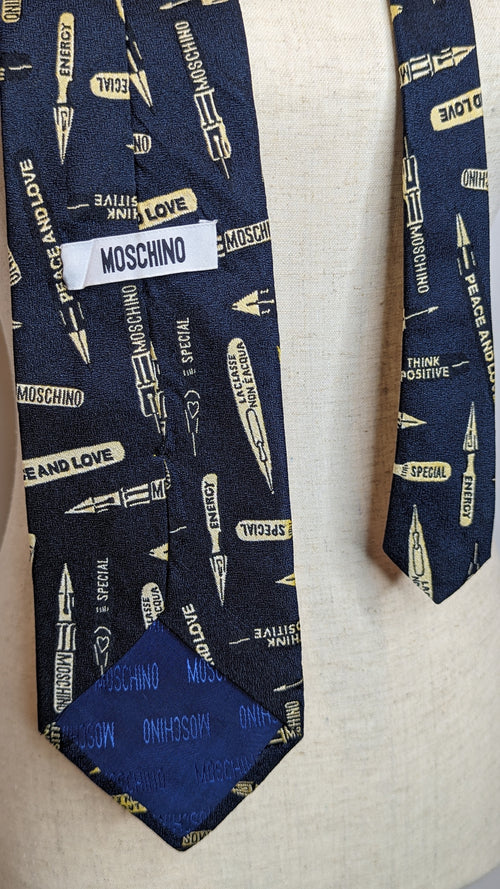 Moschino Designer  Navy Vintage Silk Tie