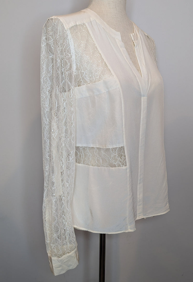 BCBG Maxazria Sheer Cream Silk Lace Blouse