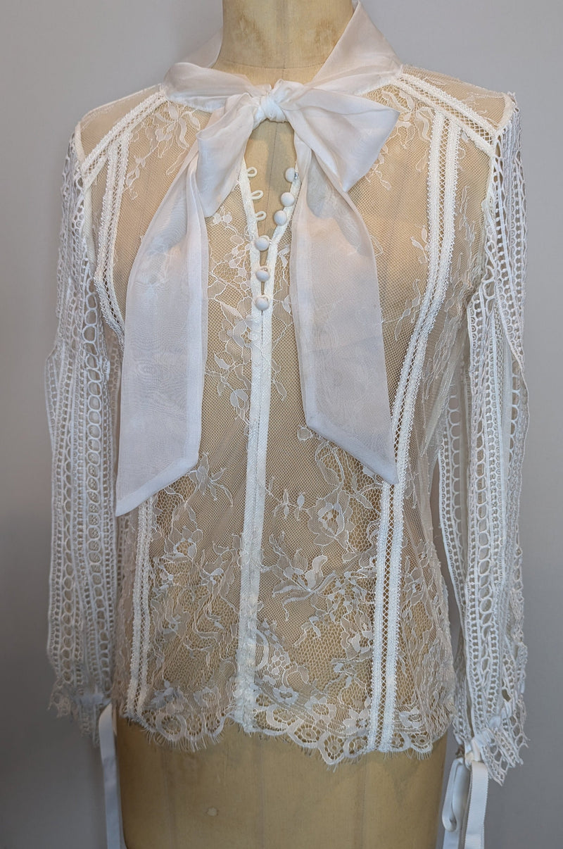 Asilio Sheer White Lace Longsleeve Blouse