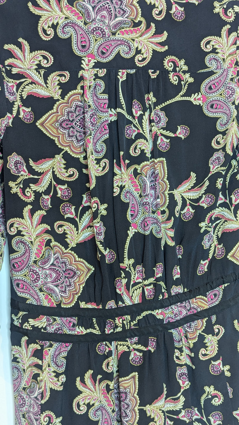 Kachel Black Multicolour Paisley Silk Dress