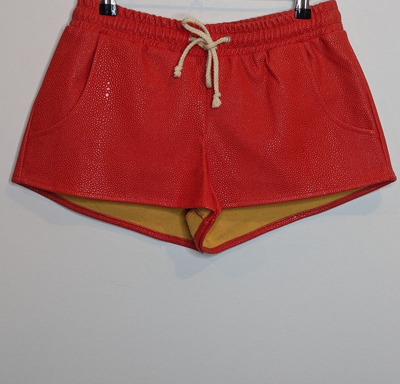 Staple The Label High Rise Red Faux Leather Jogger Shorts