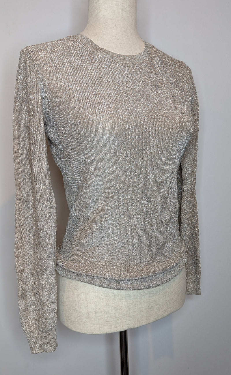 Reiss Gold Metallic Light Long Sleeve Knit Top