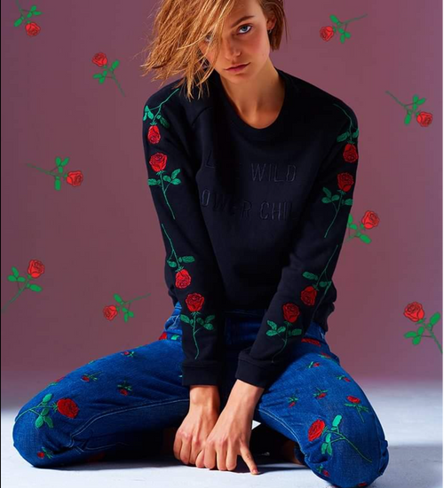 Zoe Karssen Live Wild Flower Child Rose Embroidered Sweatshirt Jumper