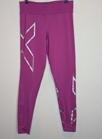 2XU Mid Rise Fuischia Pink Compression Women's Running Tights Pink Fuscia Colourful