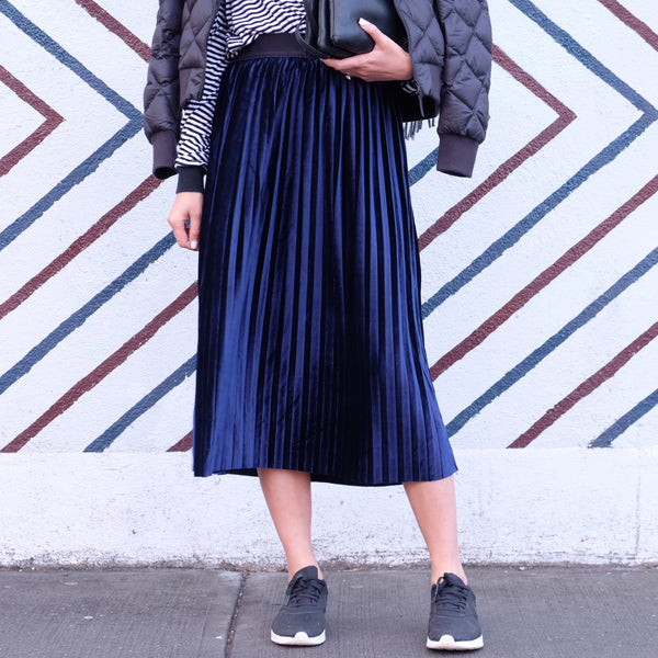 Hello Parry Blue Velvet Pleated Skirt