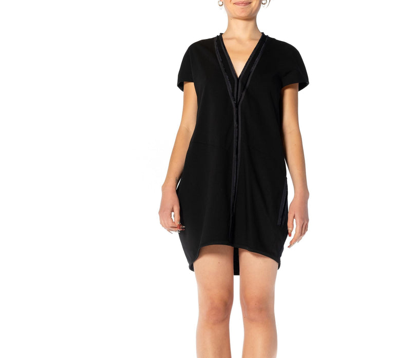 Jil Sander Black Navy Short V neck Wool Dress