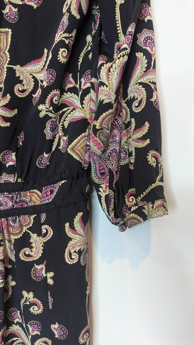 Kachel Black Multicolour Paisley Silk Dress