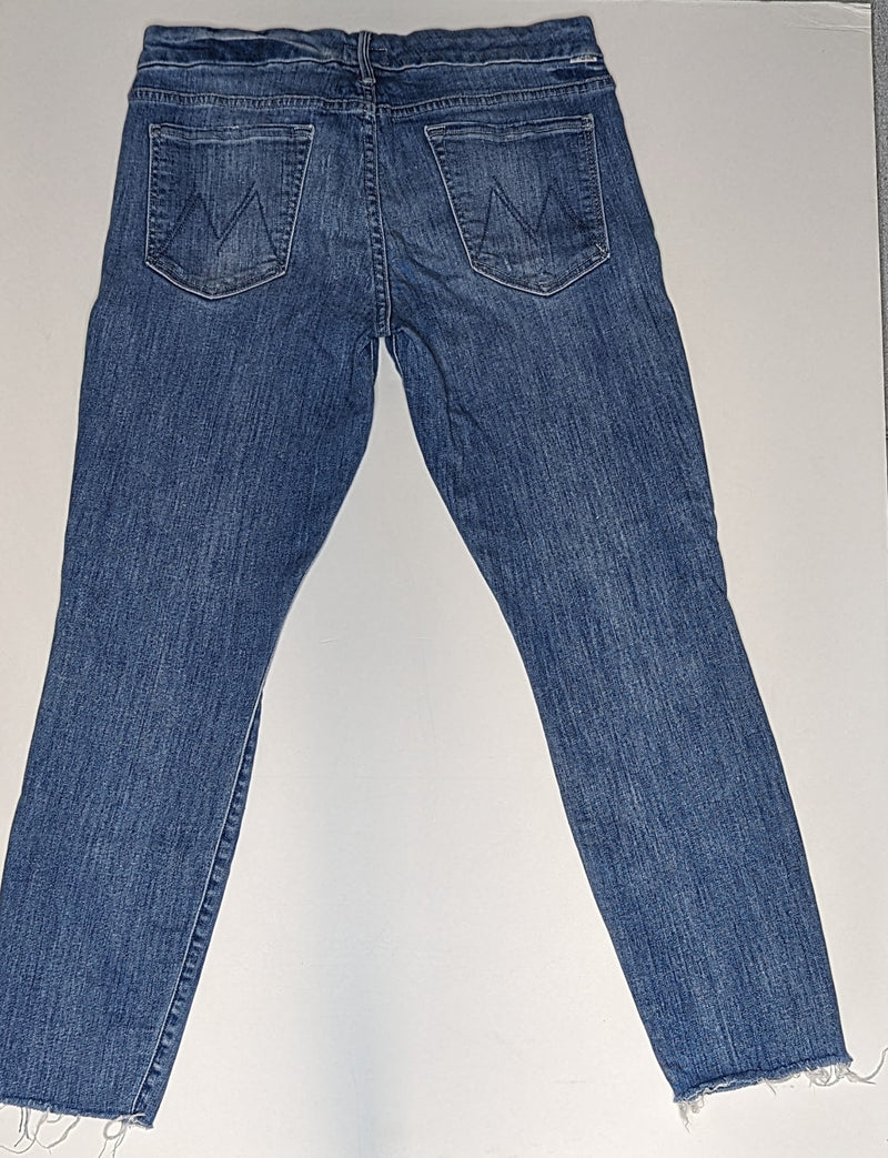 Mother Blue Ankle Fray Skinny Denim Jeans