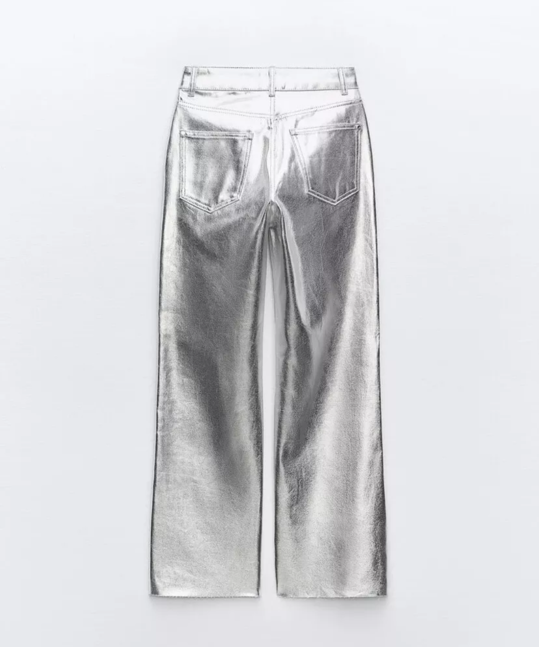 Zara Silver Metallic High Waist Wide Leg Straight Jeans